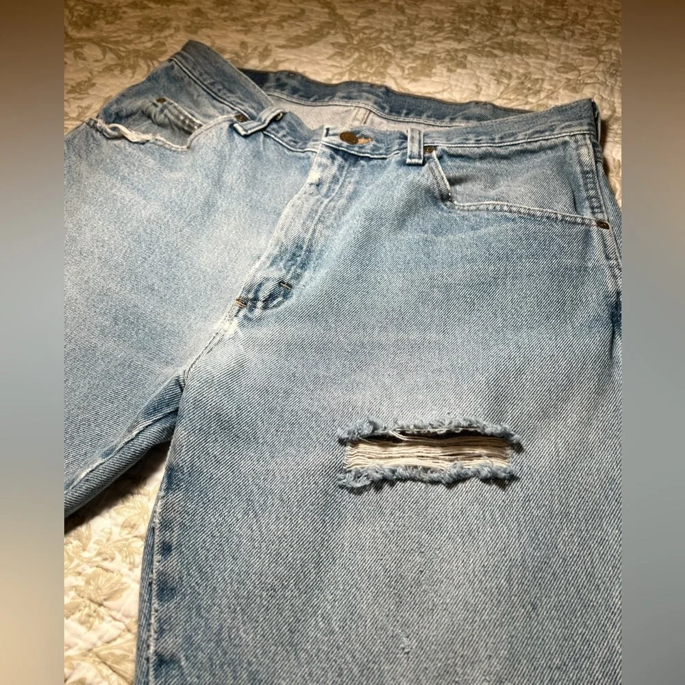 Vintage 90s Wrangler Regular Fit Straight Leg Distressed Jeans Denim size 12 - Picture 8 of 14